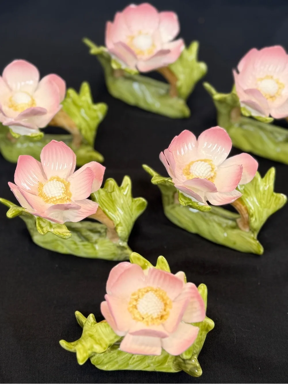 Porcelain Bone China Pink Anemone Flower Napkin Rings 6 Piece Lot Bloomingdale’s